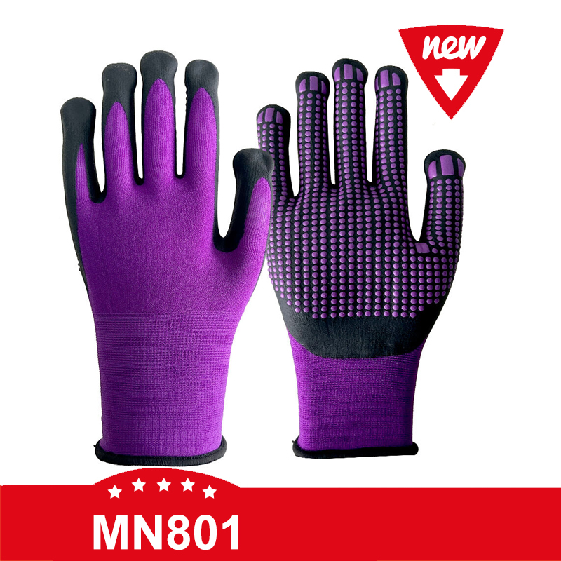 MN801 Knitted Nylon and Lycra Coating Nitrile Foam Safety Gloves