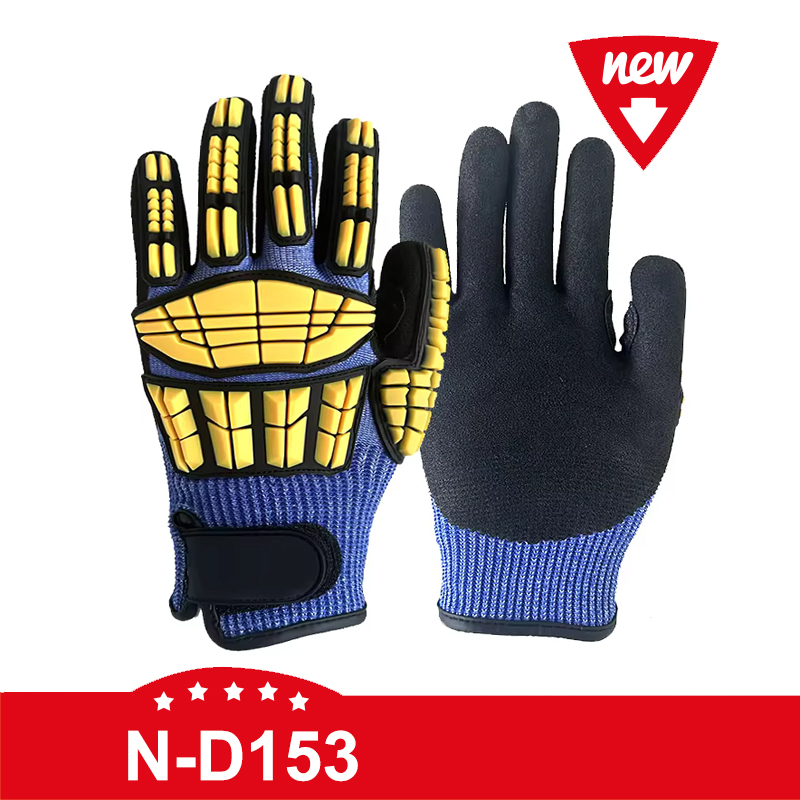 N-D153 13 G HPPE  Coating Sandy Nitrile With TPR Protection Safety Gloves
