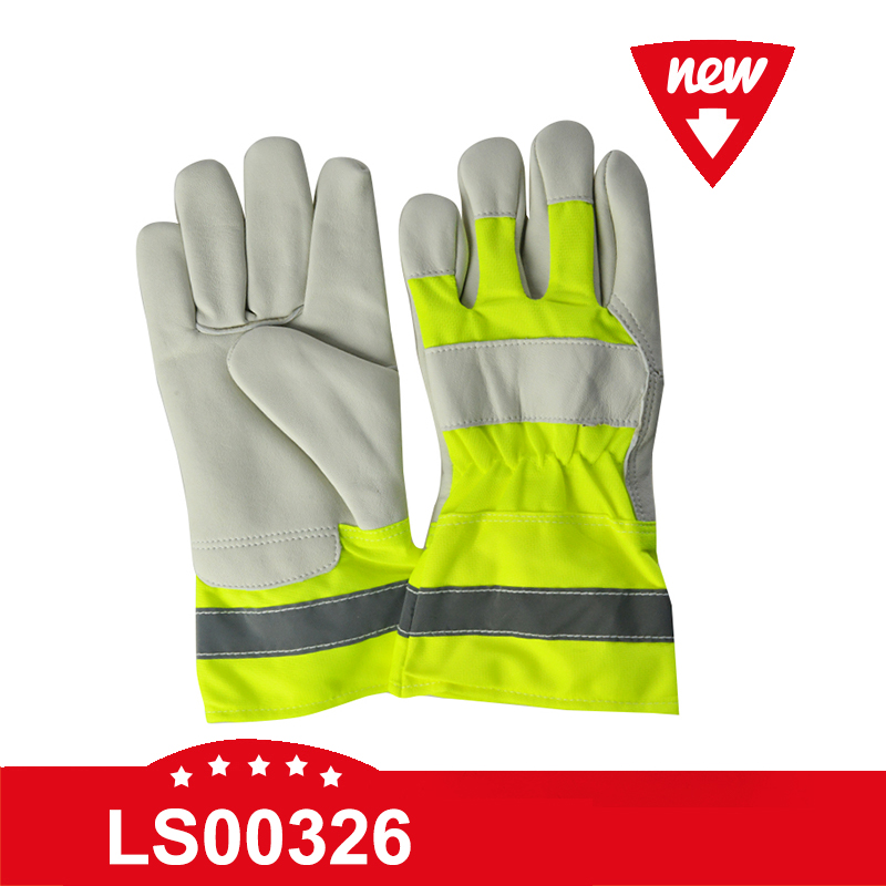 LS00326 Goatskin palm Lime color Winter Leather Work Gloves