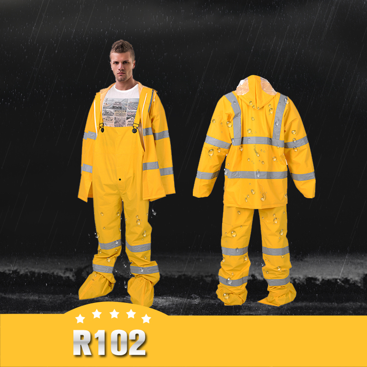 Rain suits hooded with bib pants,with high reflective,with shoes cover
