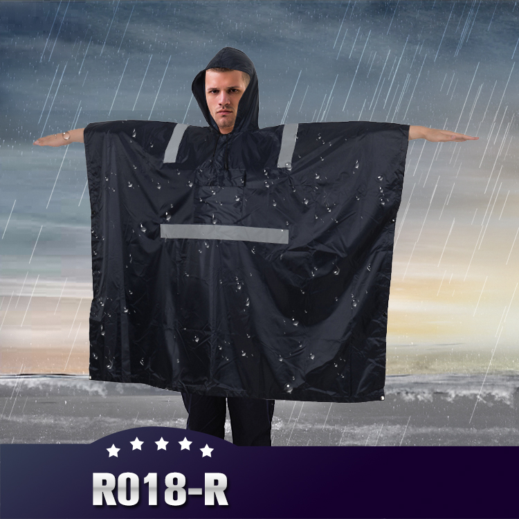 Rain poncho hooded with high reflective tape