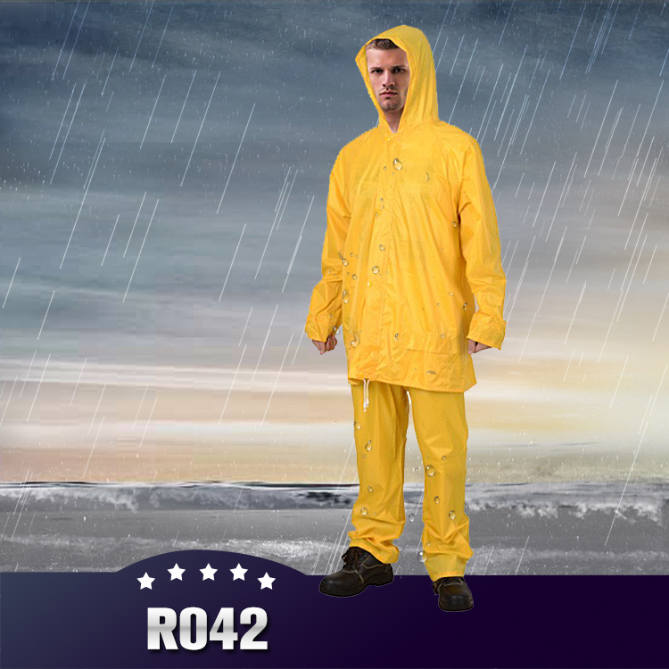 Rain suit hooded with elastic waist pants