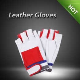 LP14002 Pig grain leather gloves with flexible fabric back and half finger