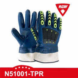 N51001-TPR Heavy duty acid resistant industrial blue nitrile gloves