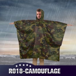 Camouflage rain poncho hooded