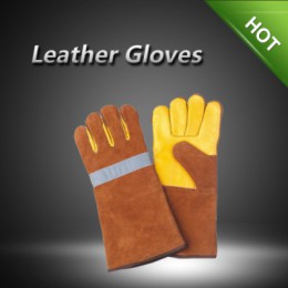 LC2020A Cow leather gloves with reflective tape on the back