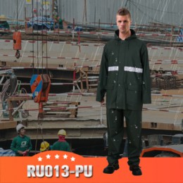 Rainsuit hooded with elastic waist pants with high reflective tape