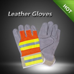 LC21175 Cow split leather gloves with reflective tape