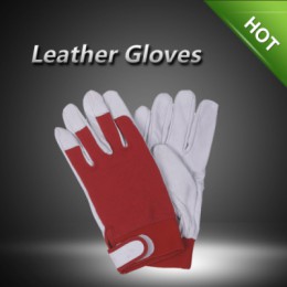 LP14001 Pig grain leather gloves with flexible fabric back and velcro cuff