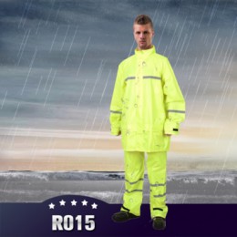 Rainsuit hooded with elastic waist pants with high reflective tape